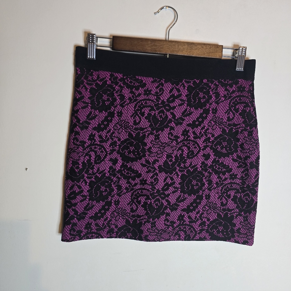 Divided Pink and Black Floral Lace Mini Skirt Size 8